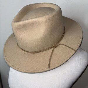 NEW Wyeth Fedora Western Wool Felt Hat With Leather Band Trim Boho Oatmeal